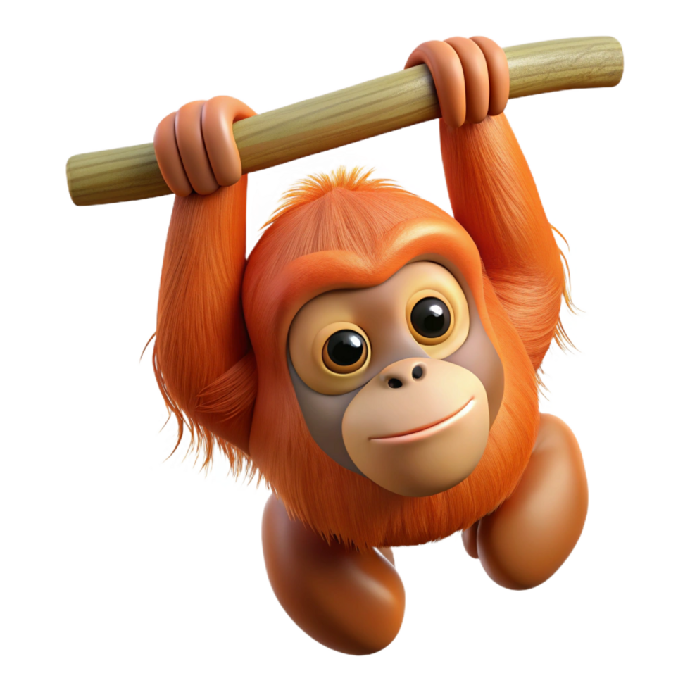 stunning dreamy impressionist An orangutan, hanging from a branch. NO BACKGROUND with Transparent Background. impeccable png