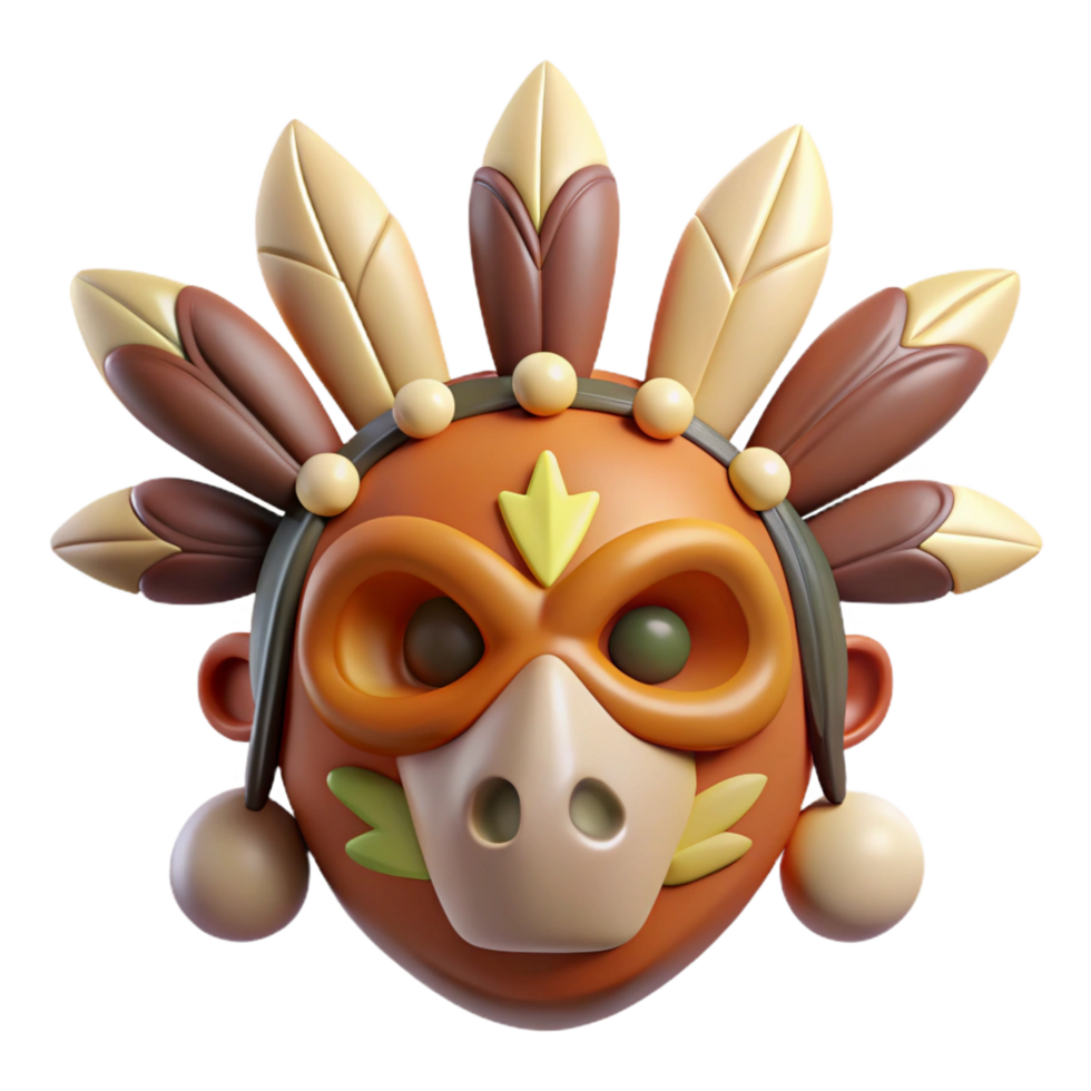 mesmerizing inspired A stylized tribal mask, with feathers and bone accents. NO BACKGROUND with Transparent Background. png