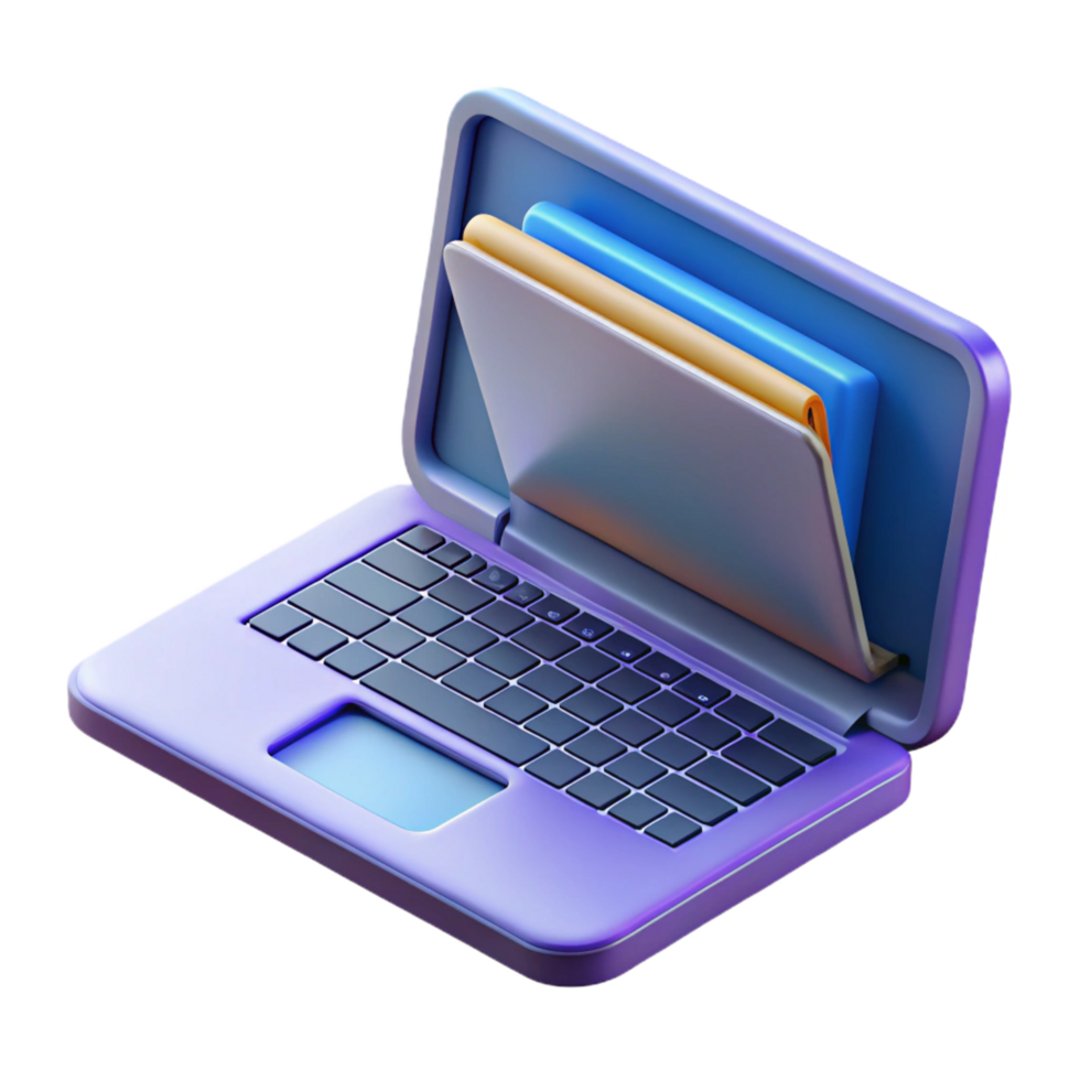 picturesque bold coastal Laptop computer with open lid, displaying code NO BACKGROUND with Transparent Background. museum quality png