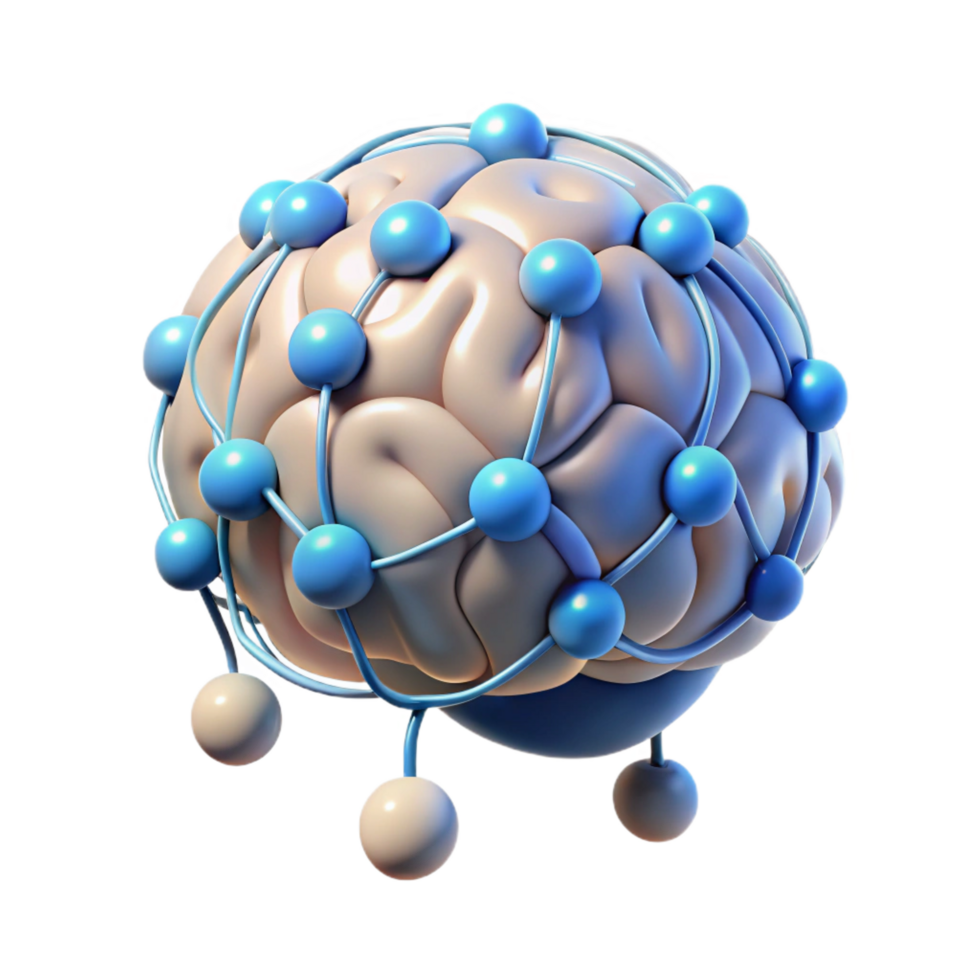 striking joyful avant-garde Artificial intelligence brain, glowing connections NO BACKGROUND with Transparent Background. professional png