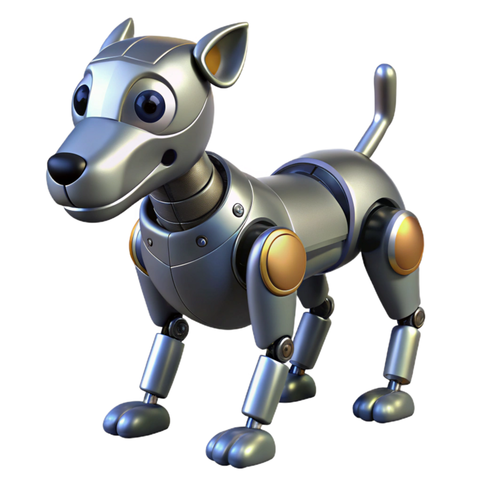 remarkable creative Robot dog with moving legs and tail NO BACKGROUND with Transparent Background. crisp png