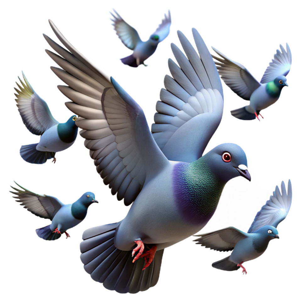 majestic timeless A flock of pigeons in flight, individual pigeon isolated, NO BACKGROUND with Transparent Background. png