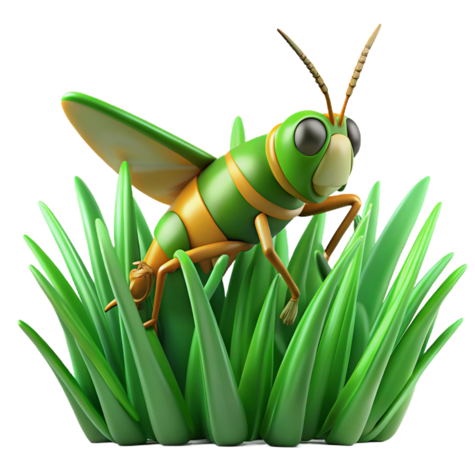 peaceful impressive A grasshopper perched on a blade of grass, NO BACKGROUND with Transparent Background. grass removed for transparent background expertly shot png