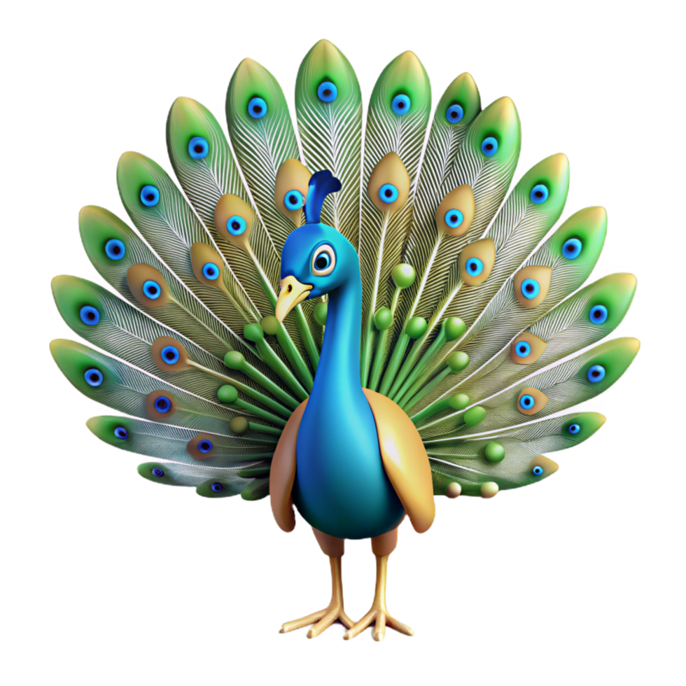 pristine iconic A peacock with feathers fanned out, NO BACKGROUND with Transparent Background. png