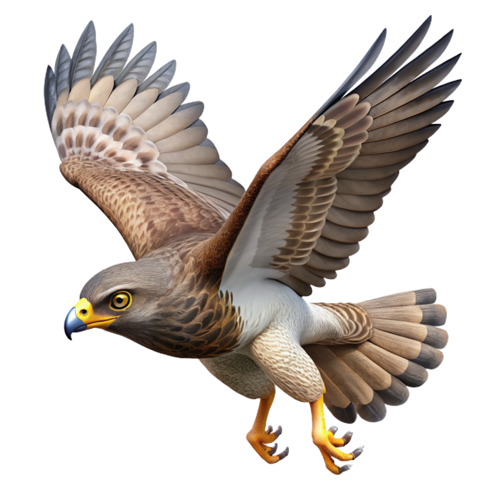 reflective vibrant A hawk in flight, NO BACKGROUND with Transparent Background. museum quality png