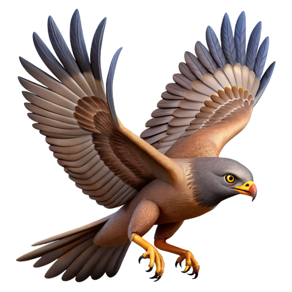 peaceful striking A hawk in flight, NO BACKGROUND with Transparent Background. refined png