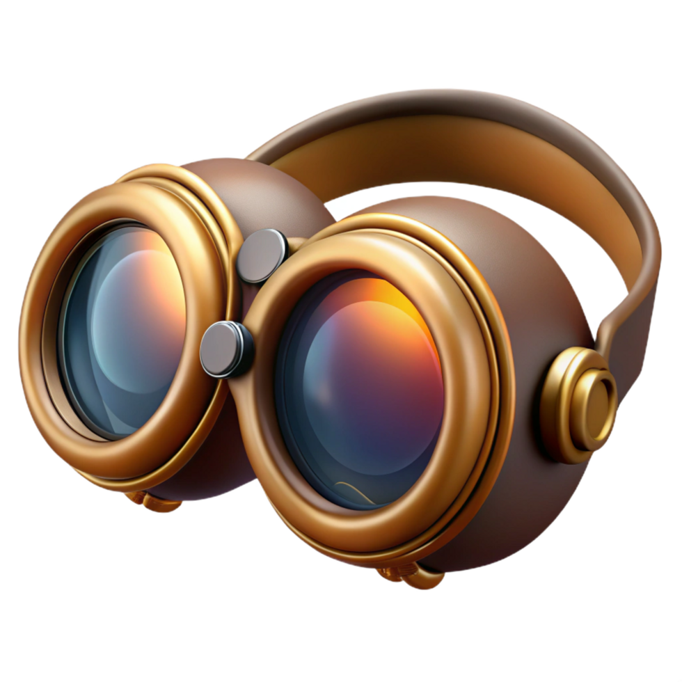 spectacular tropical Steampunk aviator goggles with tinted lenses and brass framing. NO BACKGROUND with Transparent Background. exclusive png