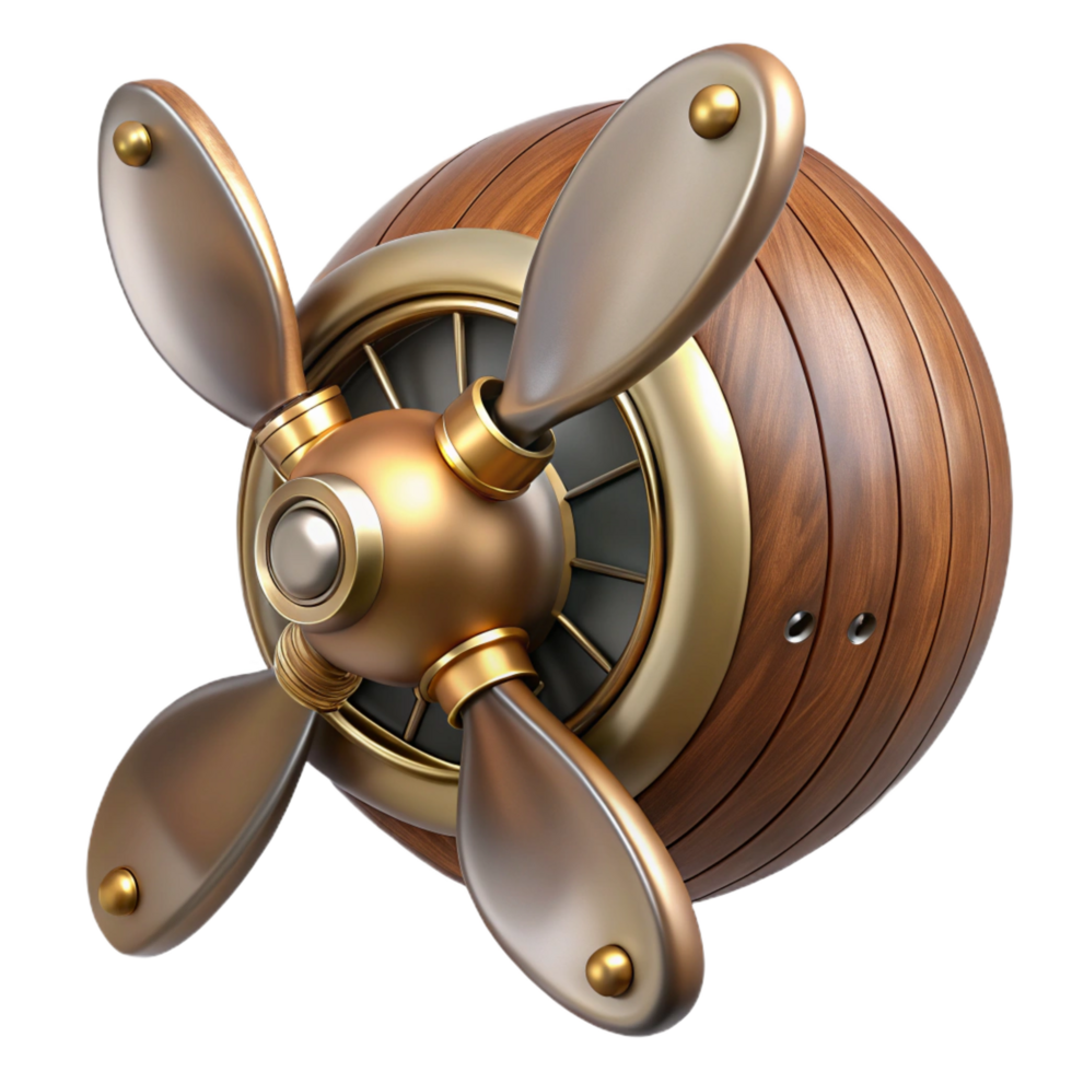 picturesque inspired Steampunk airship propeller made of polished wood and copper. NO BACKGROUND with Transparent Background. png