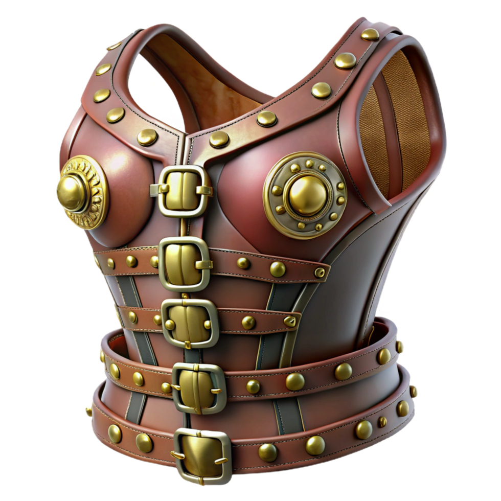 mysterious stunning Steampunk corset with leather straps, buckles, and metal accents. NO BACKGROUND with Transparent Background. masterfully captured png