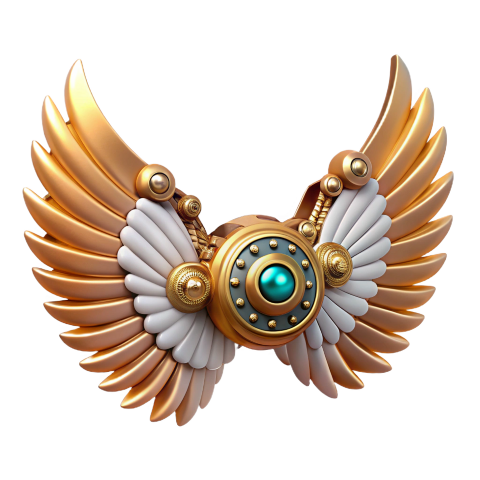 gorgeous unforgettable Steampunk wings made of intricate clockwork mechanisms and feathered accents. NO BACKGROUND with Transparent Background. png
