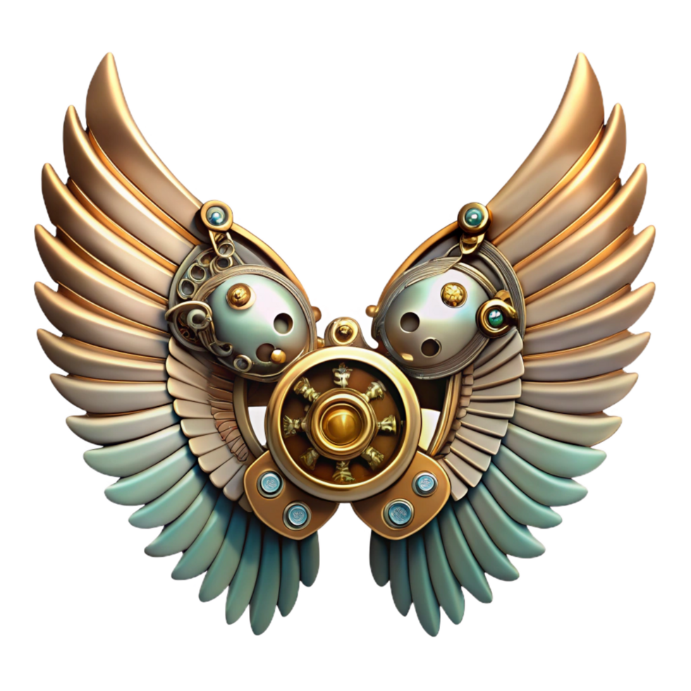 striking surreal Steampunk wings made of intricate clockwork mechanisms and feathered accents. NO BACKGROUND with Transparent Background. fine detail png