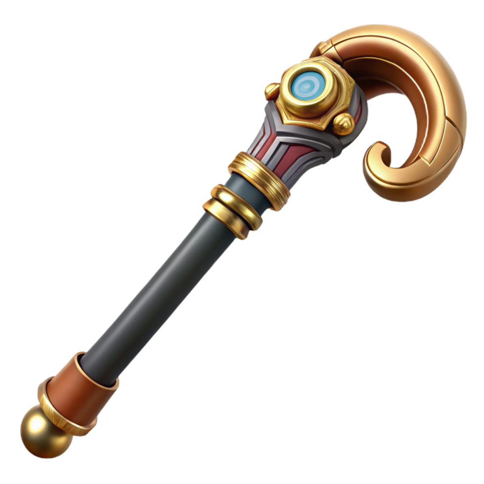 mysterious splendid Steampunk cane with a hidden blade and ornate brass handle. NO BACKGROUND with Transparent Background. original png