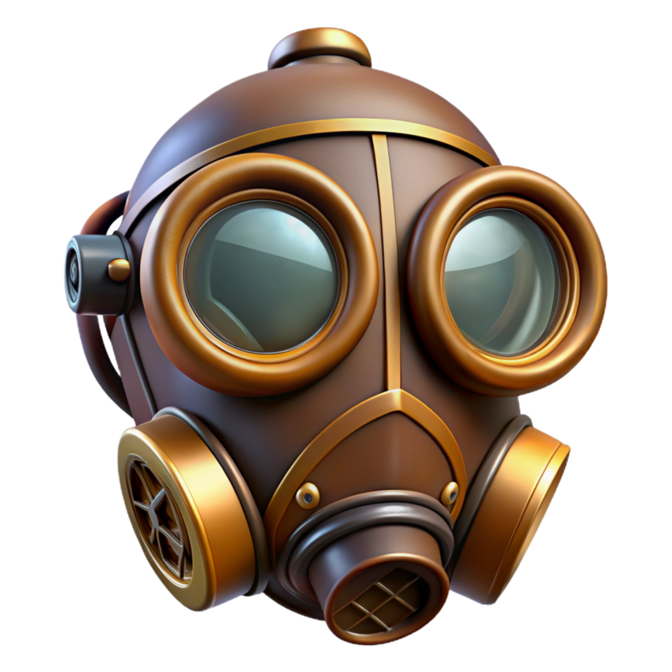 magnificent nostalgic mid-century Steampunk gas mask with a brass filter and tinted lenses. NO BACKGROUND with Transparent Background. professional png