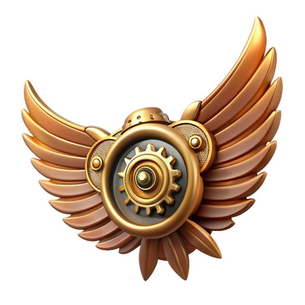 peaceful impressive Steampunk wing icon with intricate clockwork mechanisms and feathered details. NO BACKGROUND with Transparent Background. luxury png