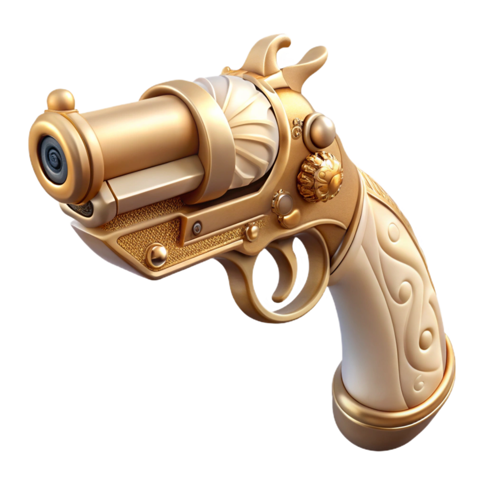 mesmerizing coveted Steampunk pistol icon with an ivory grip and ornate engravings. NO BACKGROUND with Transparent Background. png