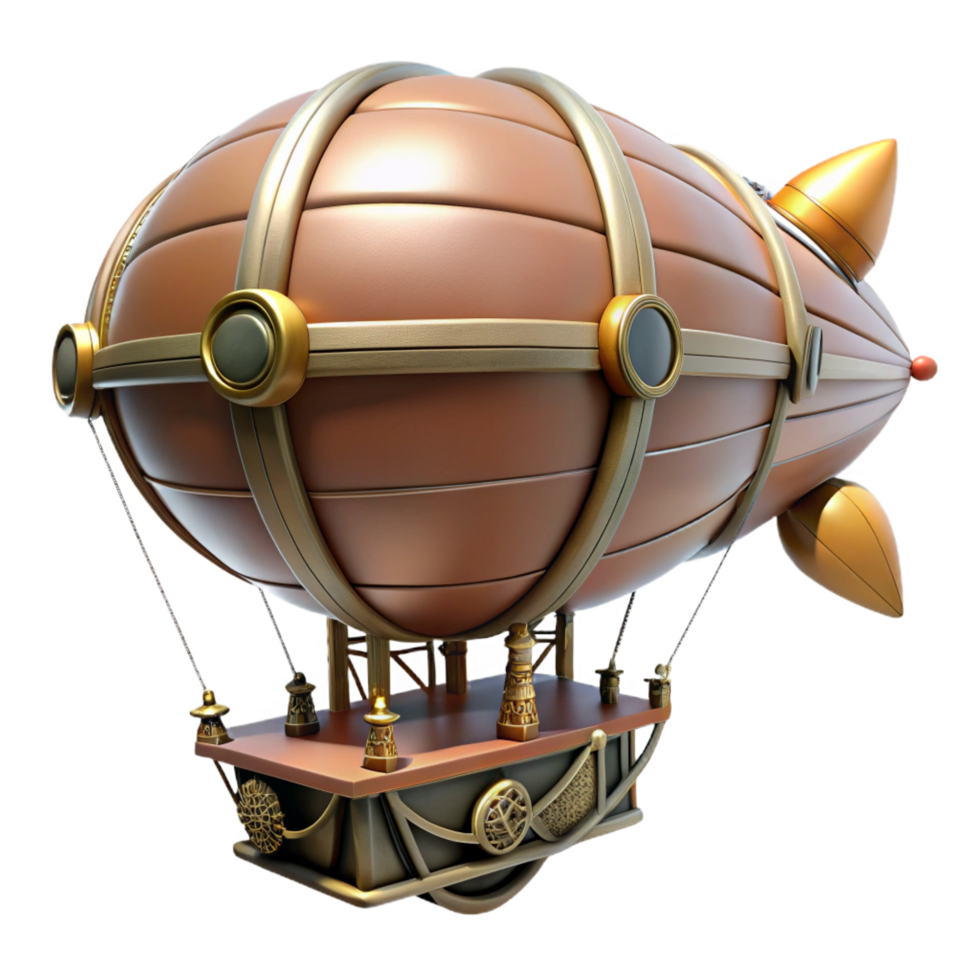 sought-after baroque Steampunk airship icon with a detailed gondola and intricate propellers. NO BACKGROUND with Transparent Background. perfect clarity png