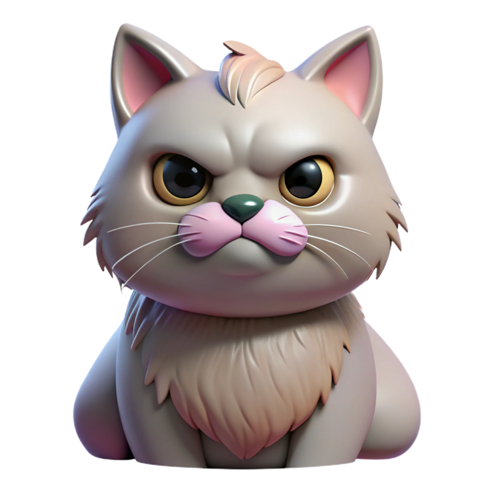 pristine bohemian A grumpy Persian cat with flattened ears. NO BACKGROUND with Transparent Background. precision png