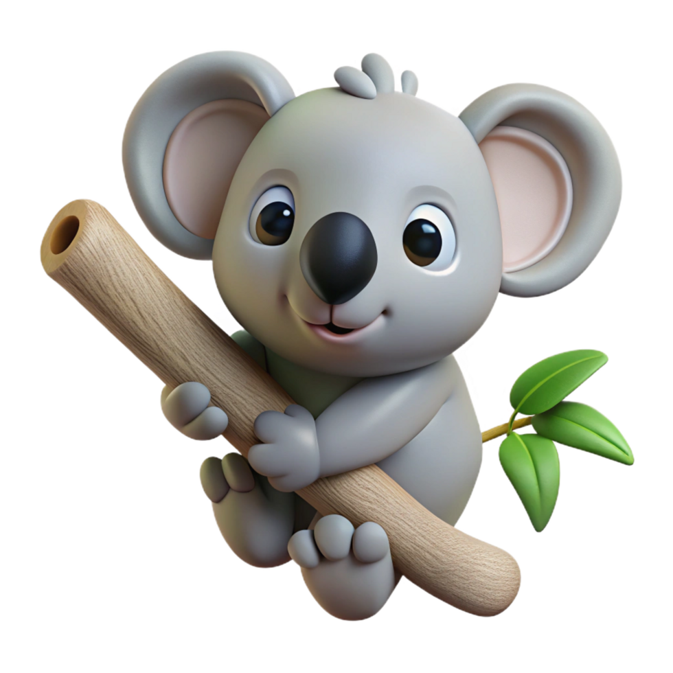 splendid intense coastal A koala clinging to a tree branch branch cropped out. NO BACKGROUND with Transparent Background. expertly shot png