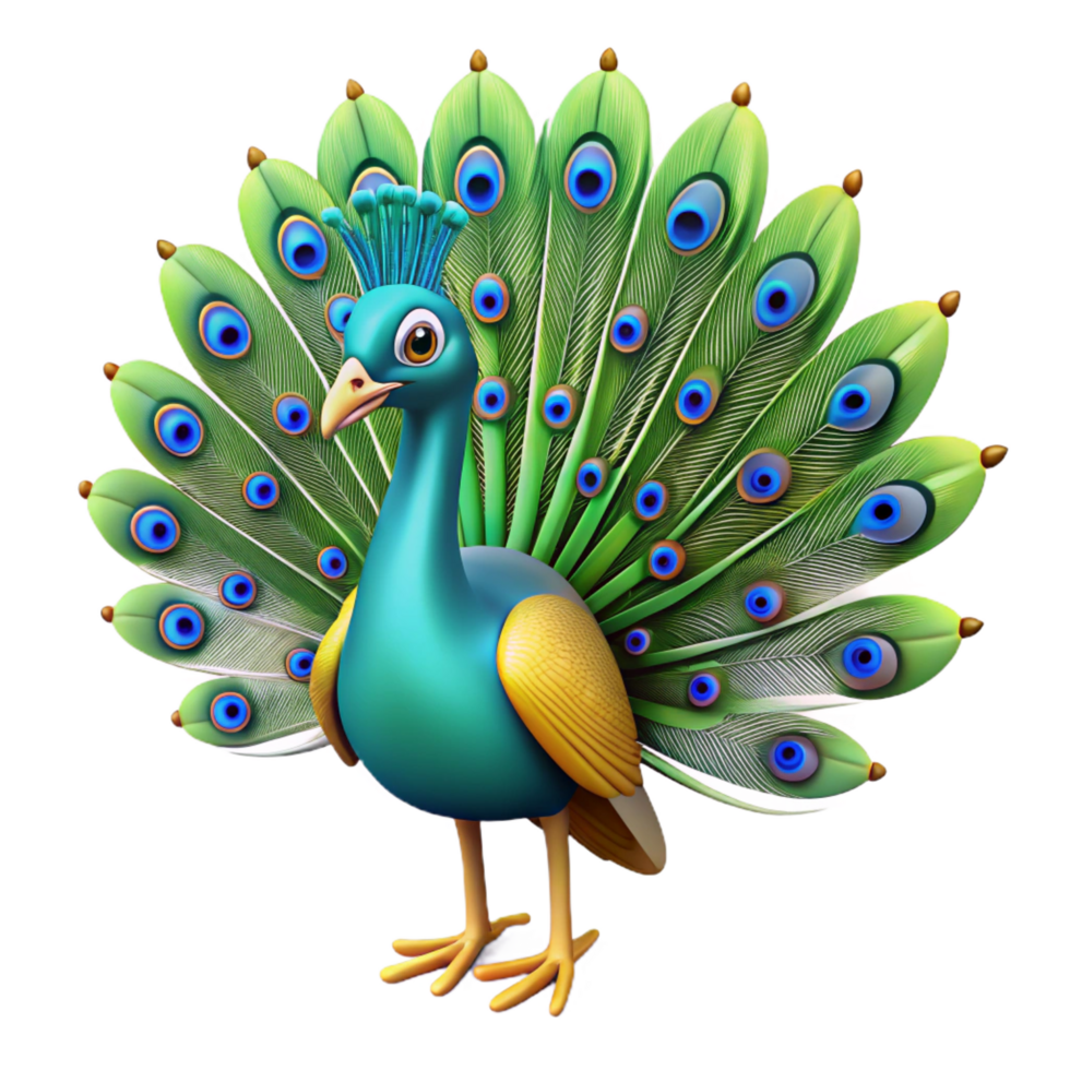 joyful beautiful A peacock with fully displayed tail feathers. NO BACKGROUND with Transparent Background. gallery standard png