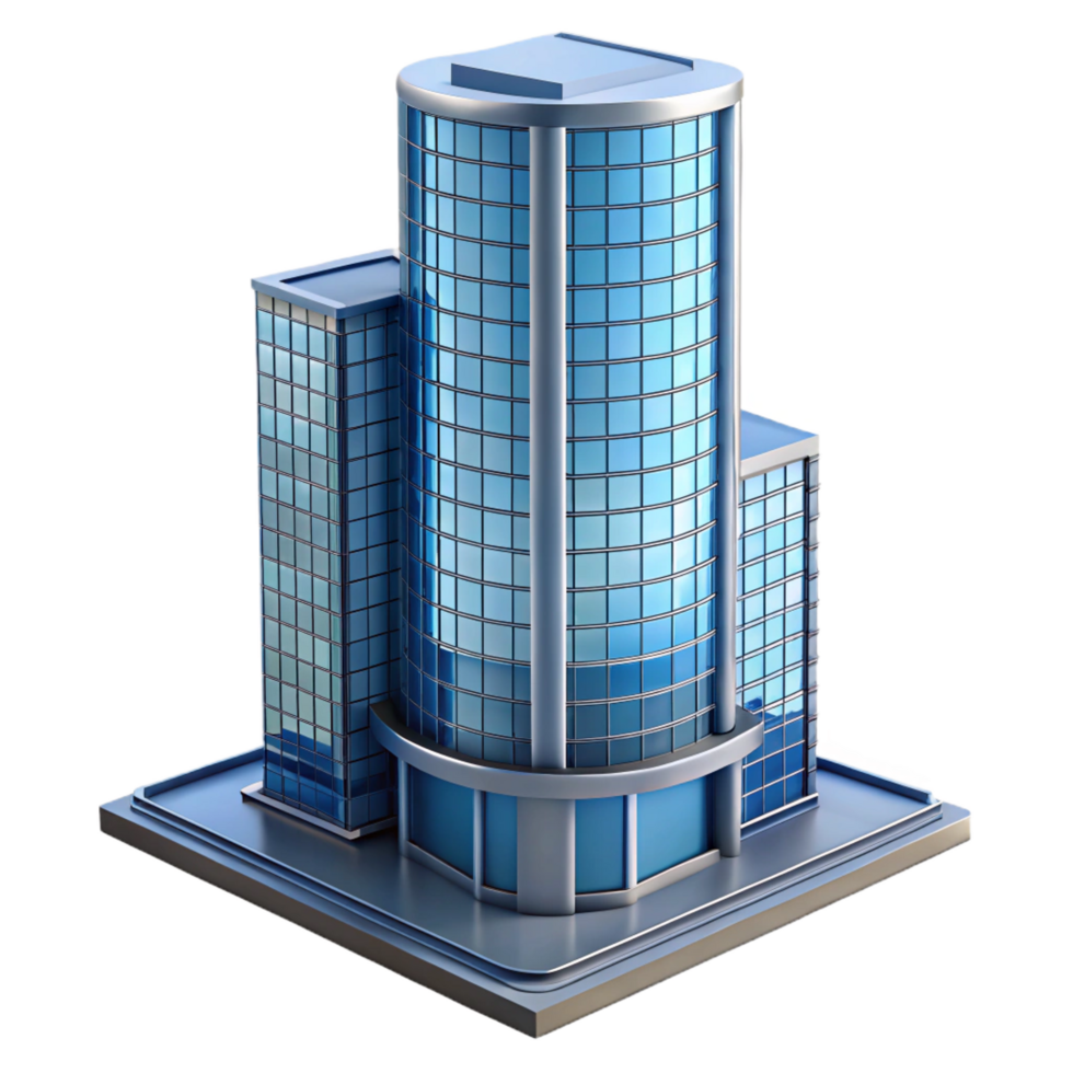 striking futuristic Modern skyscraper, glass and steel construction NO BACKGROUND with Transparent Background. high resolution png
