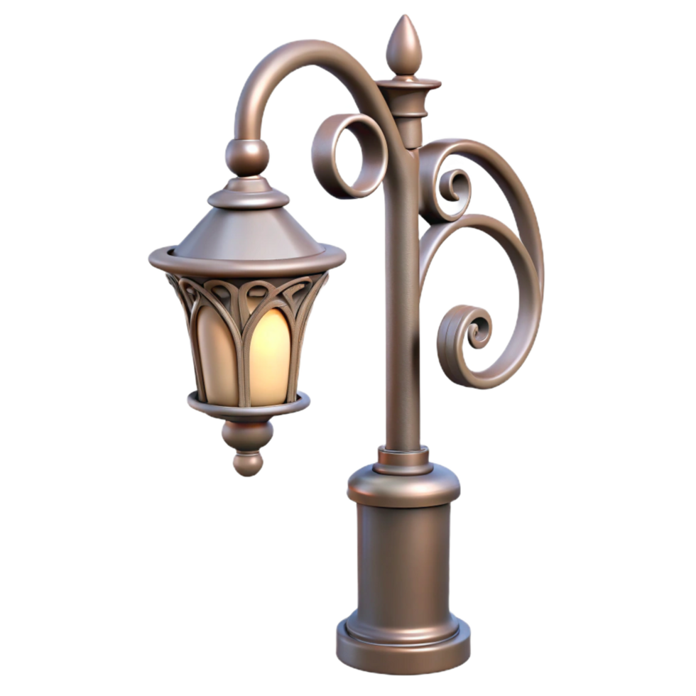 tranquil sumptuous Art Nouveau lamppost, floral and curved metalwork NO BACKGROUND with Transparent Background. refined png