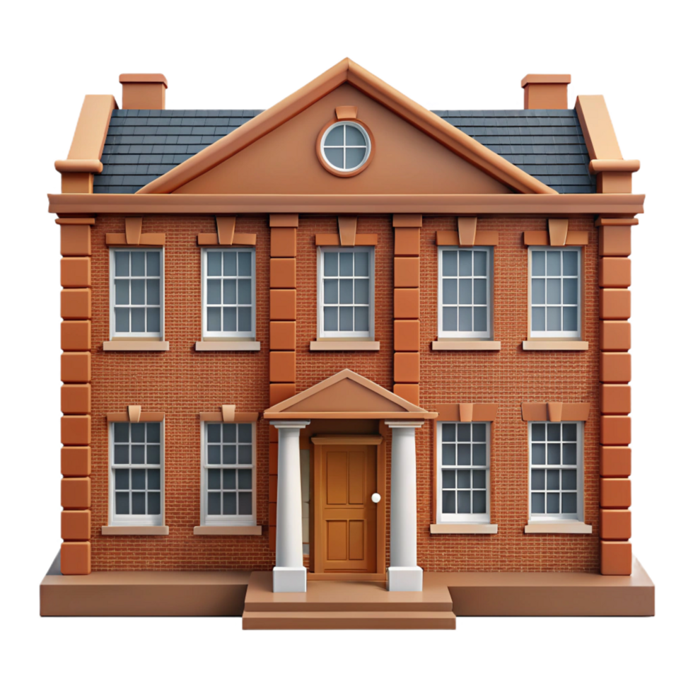 pristine victorian Georgian townhouse facade, symmetrical brickwork NO BACKGROUND with Transparent Background. 4K png