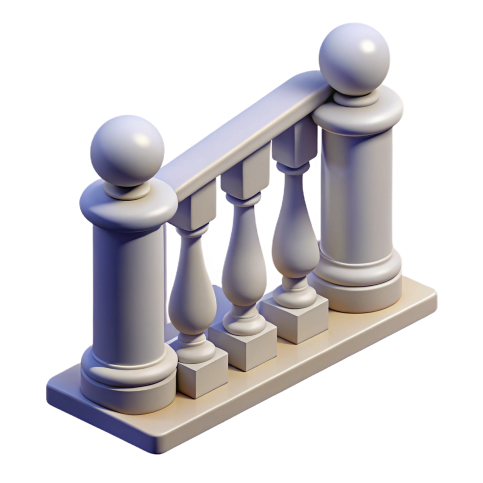 picturesque rustic Balustrade, railing with supporting balusters NO BACKGROUND with Transparent Background. 8K png