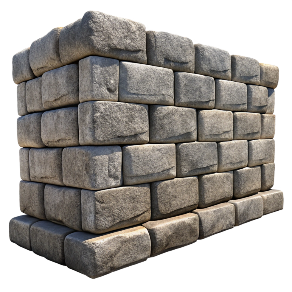 quintessential geometric Stone wall section, granite blocks NO BACKGROUND with Transparent Background. artisan png