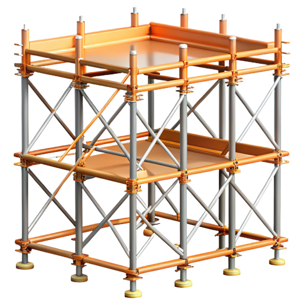 reflective impressive Scaffolding, temporary structure for construction work NO BACKGROUND with Transparent Background. museum quality png