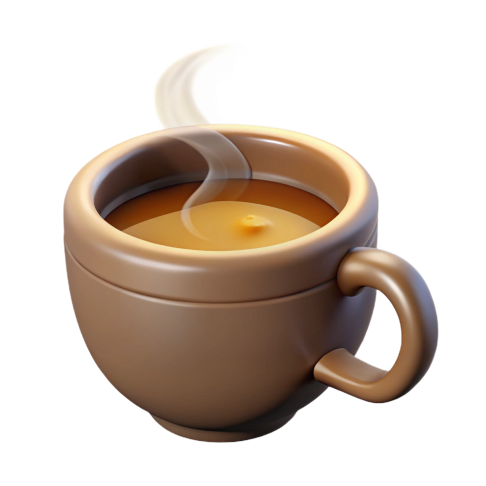 serene reflective artistic A steaming cup of coffee, NO BACKGROUND with Transparent Background. flawless png
