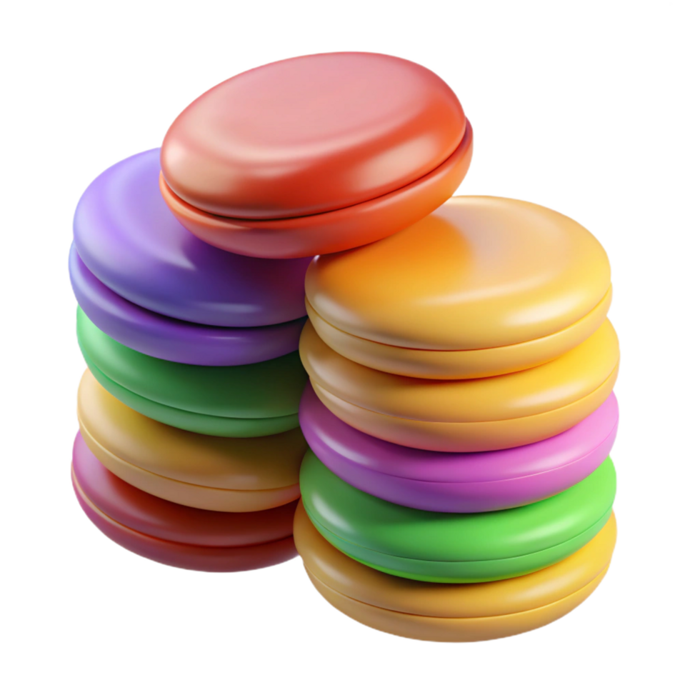 vibrant energetic creative A stack of colorful macarons, NO BACKGROUND with Transparent Background. exclusive png
