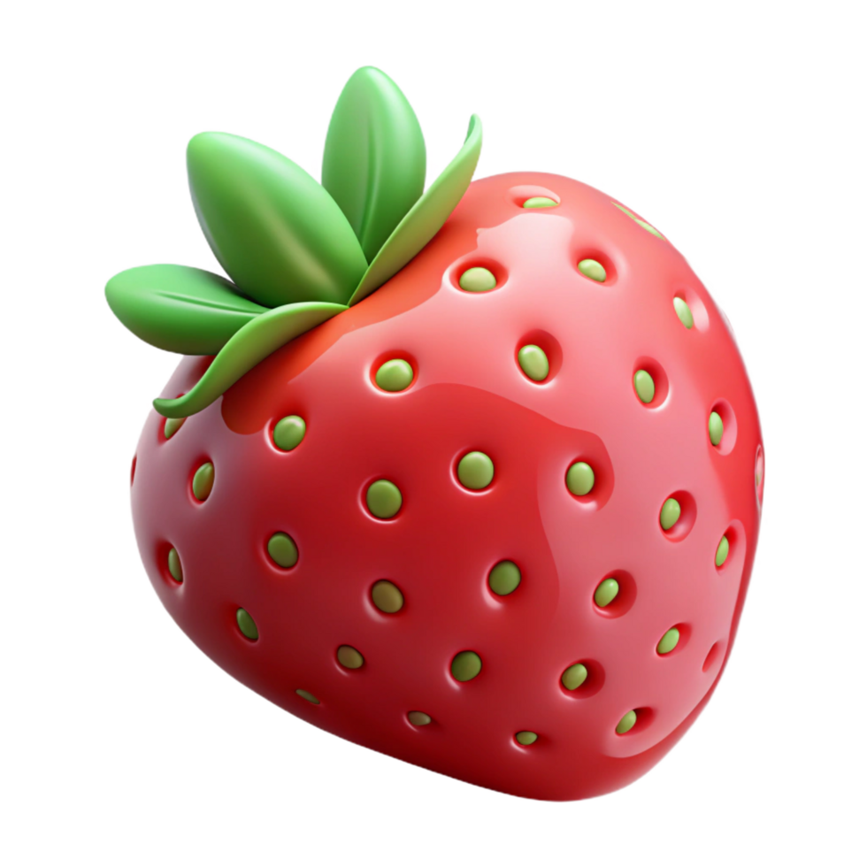 intense fascinating A single ripe strawberry with green leaves, NO BACKGROUND with Transparent Background. top-tier png