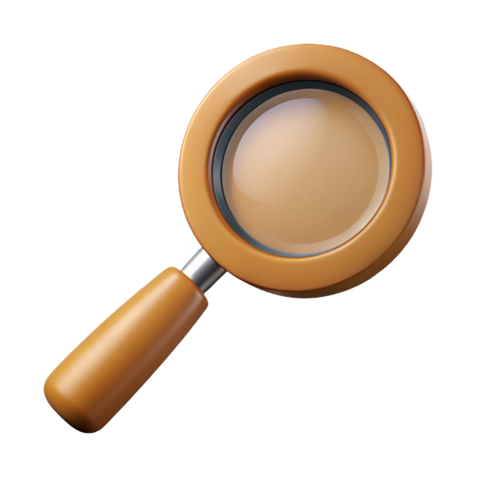 signature vintage A magnifying glass, with wooden handle, NO BACKGROUND with Transparent Background. detailed png