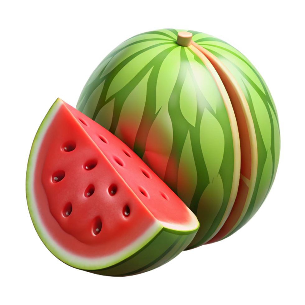 reflective alluring A sliced watermelon, juicy and ripe, NO BACKGROUND with Transparent Background. handcrafted png