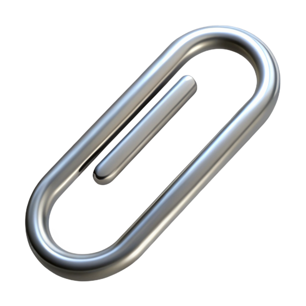 memorable futuristic A paperclip, standard silver, NO BACKGROUND with Transparent Background. detailed png