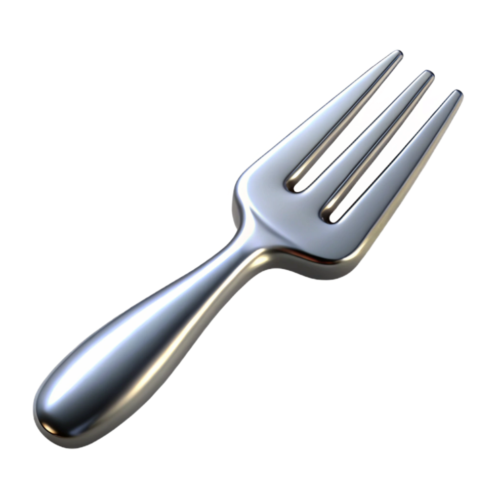 memorable avant-garde A fork, polished and silver, NO BACKGROUND with Transparent Background. expertly shot png