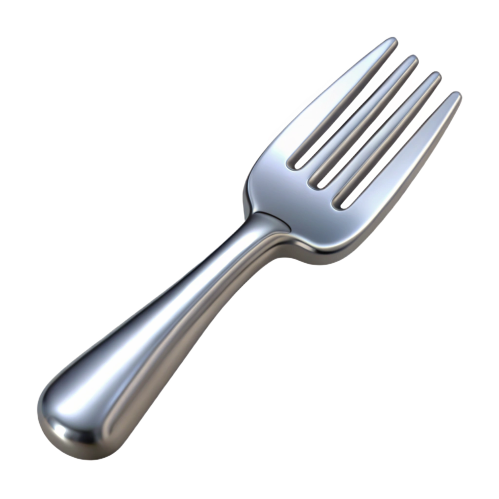 standout retro A fork, polished and silver, NO BACKGROUND with Transparent Background. museum quality png