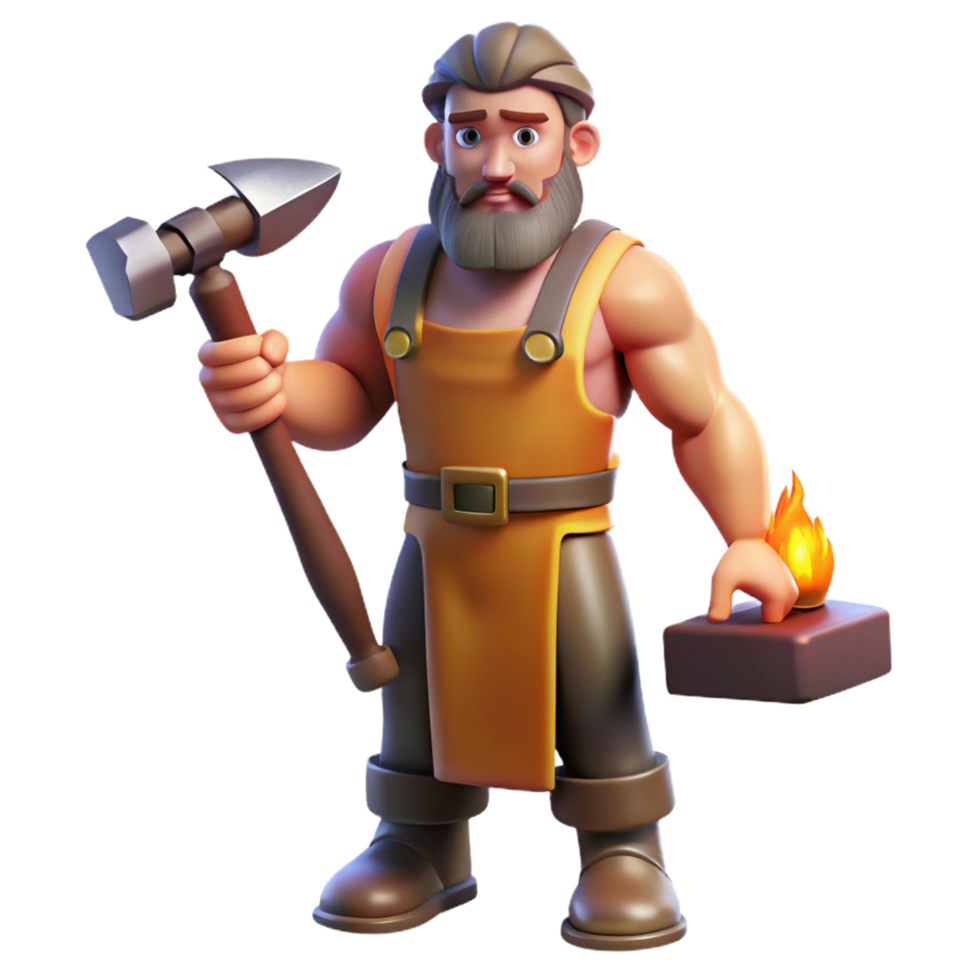 rare mid-century Hephaestus, God of the Forge, holding hammer, NO BACKGROUND with Transparent Background. precision png