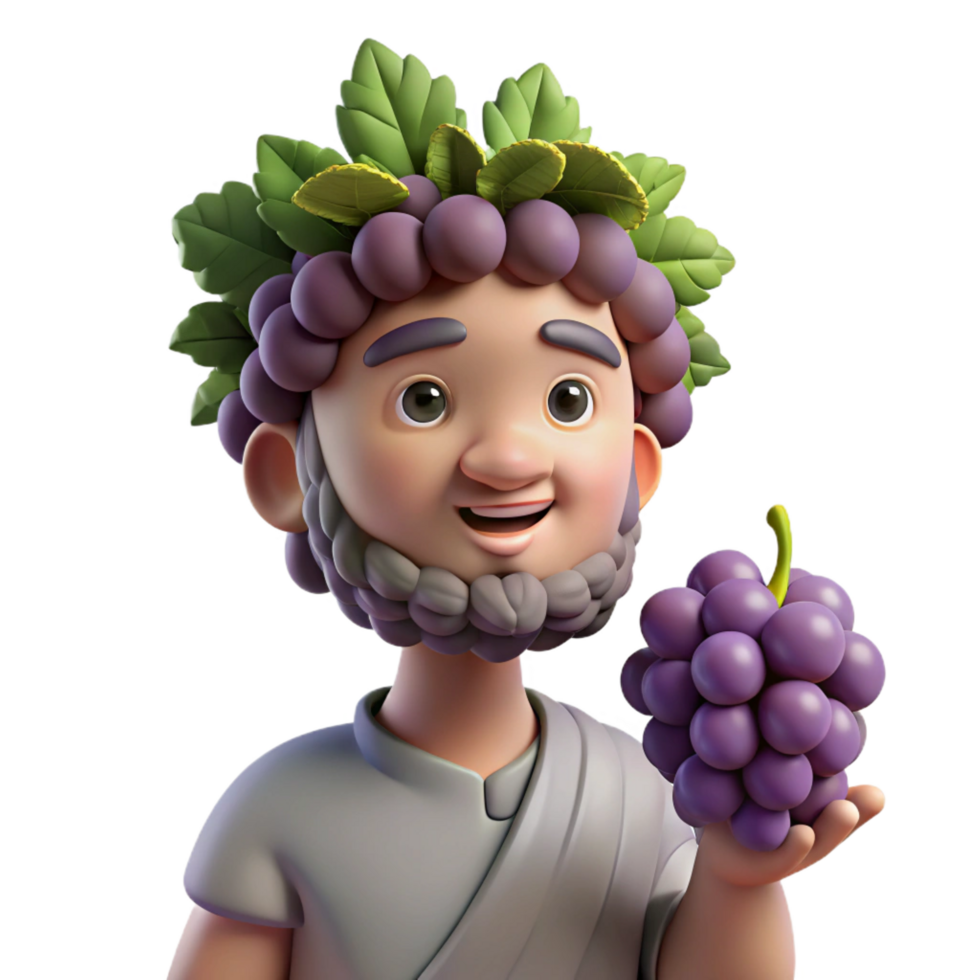 glorious exemplary Dionysus, God of Wine, holding grapes, NO BACKGROUND with Transparent Background. png