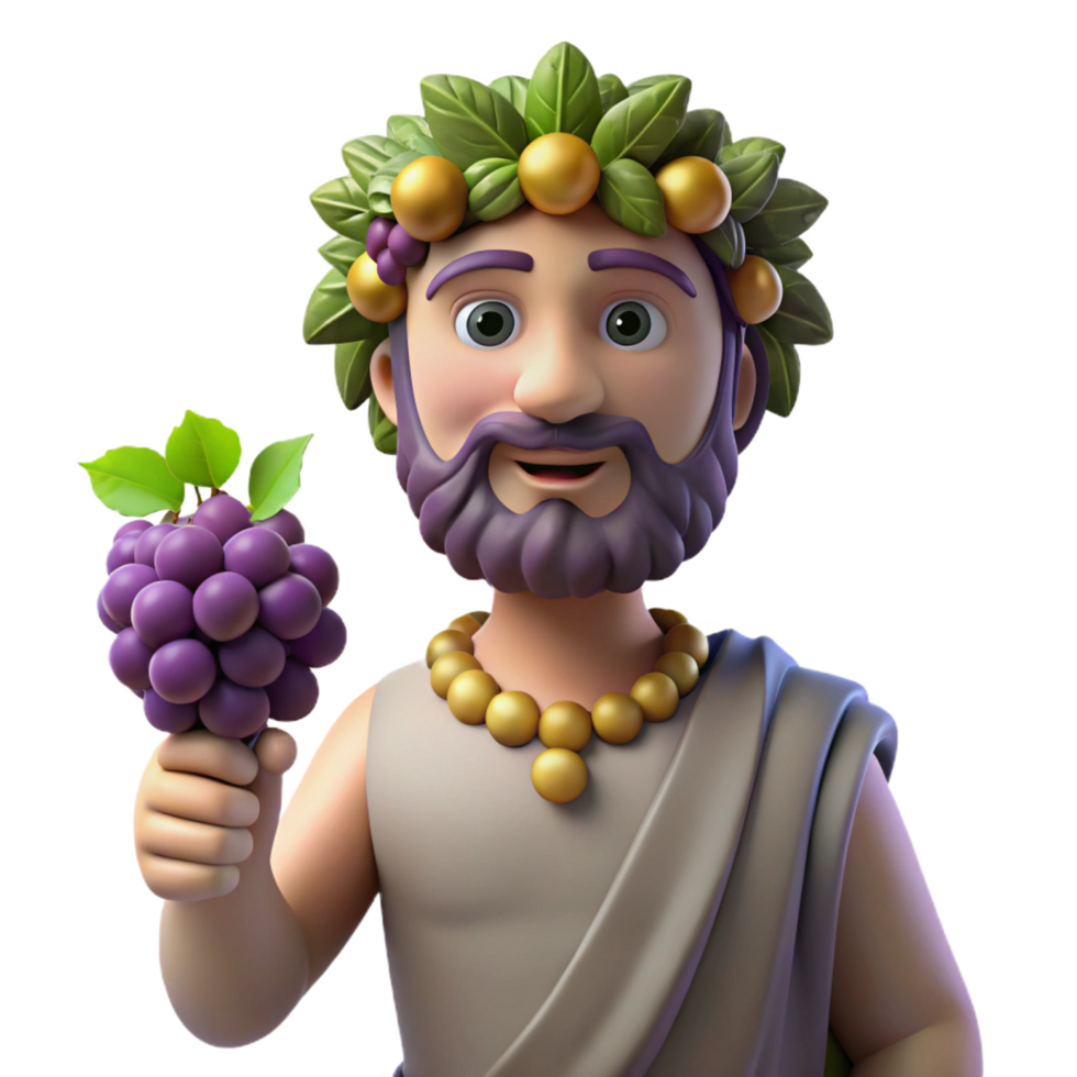 sumptuous quintessential Dionysus, God of Wine, holding grapes, NO BACKGROUND with Transparent Background. png