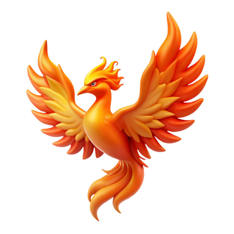 radiant modern Phoenix, firebird, rising from flames, NO BACKGROUND with Transparent Background. high resolution png