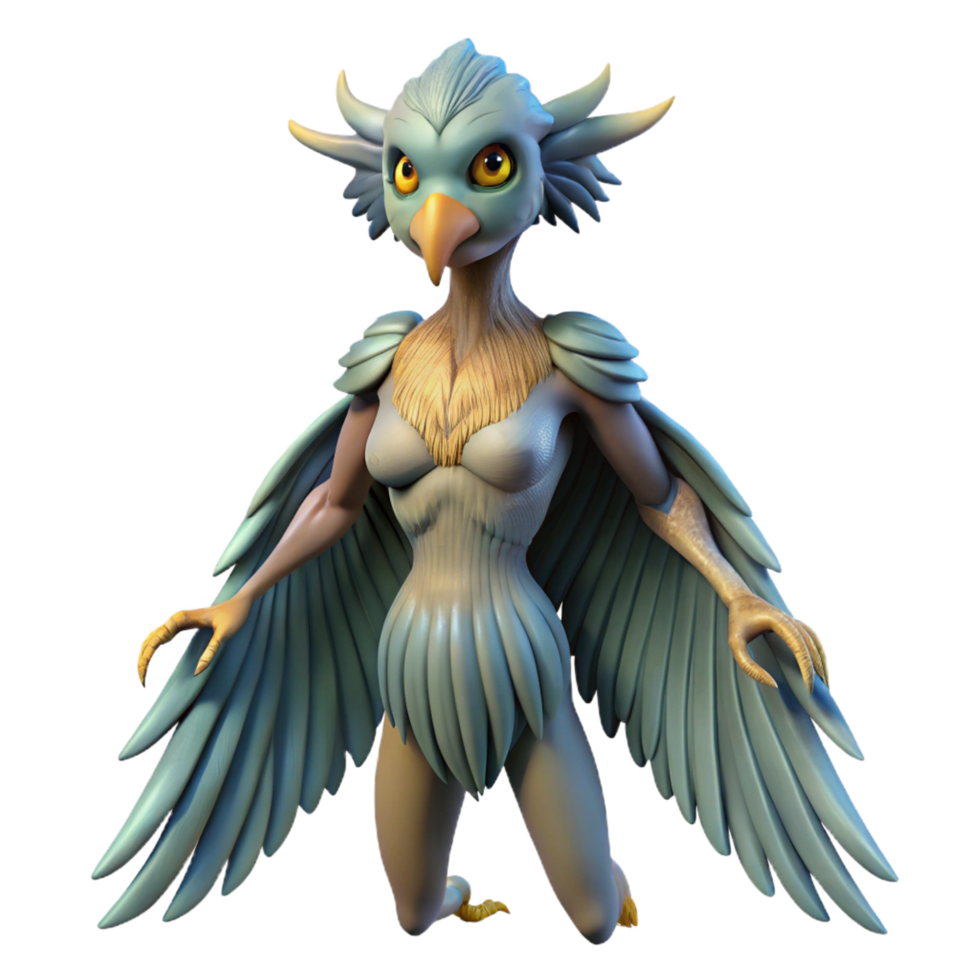sumptuous dreamy elegant Harpy, mythical creature, bird body and woman's face, NO BACKGROUND with Transparent Background. luxury png