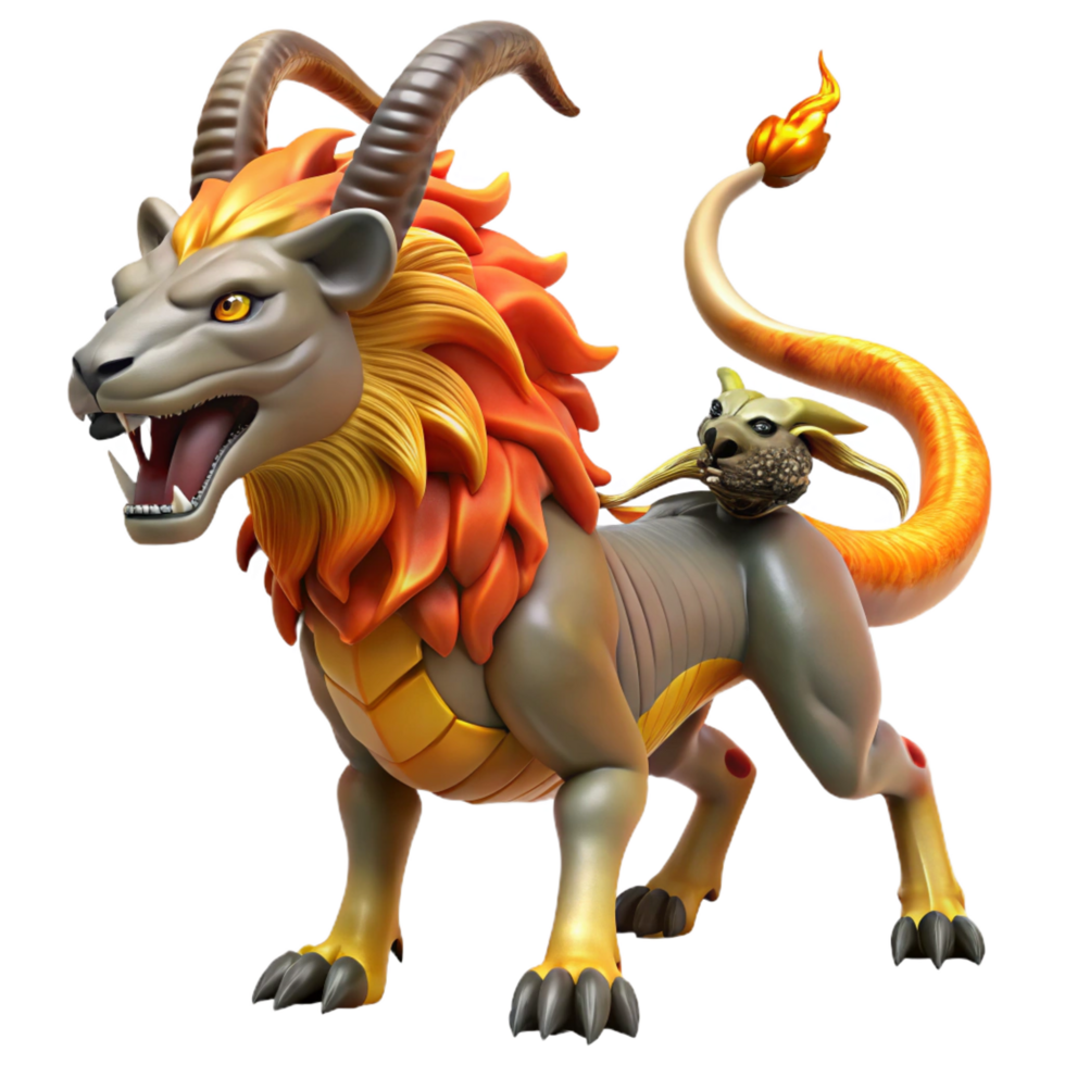 peaceful elegant Chimera, fire-breathing monster, goat, lion, and snake parts, NO BACKGROUND with Transparent Background. genuine png