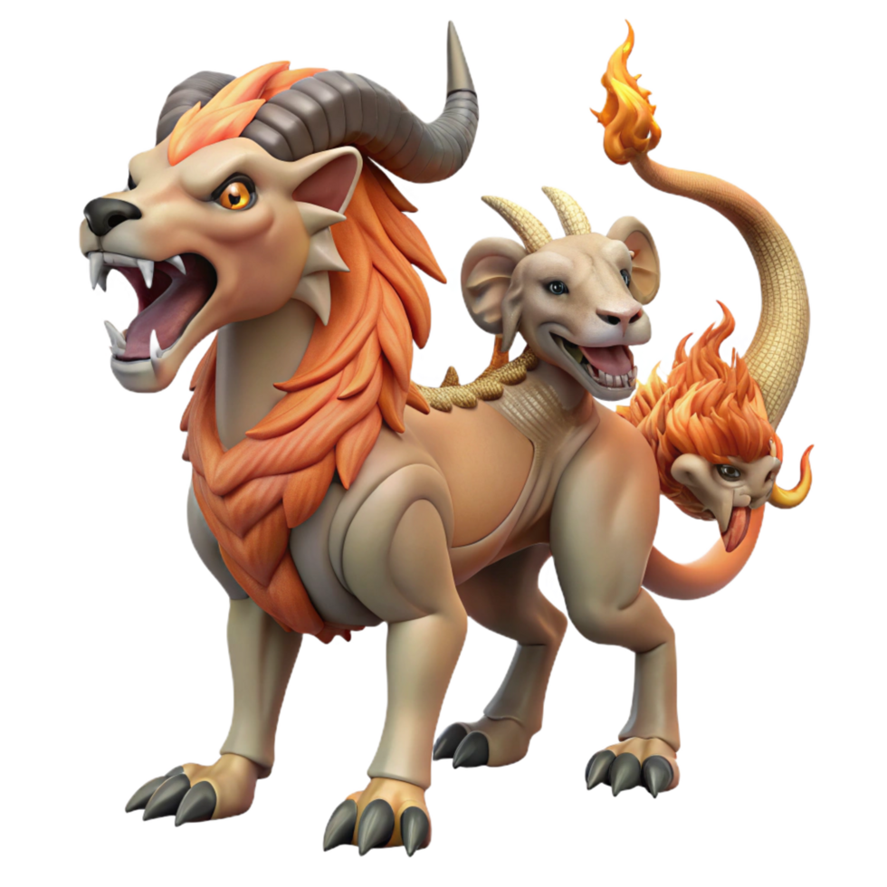 radiant bohemian Chimera, fire-breathing monster, goat, lion, and snake parts, NO BACKGROUND with Transparent Background. perfect clarity png