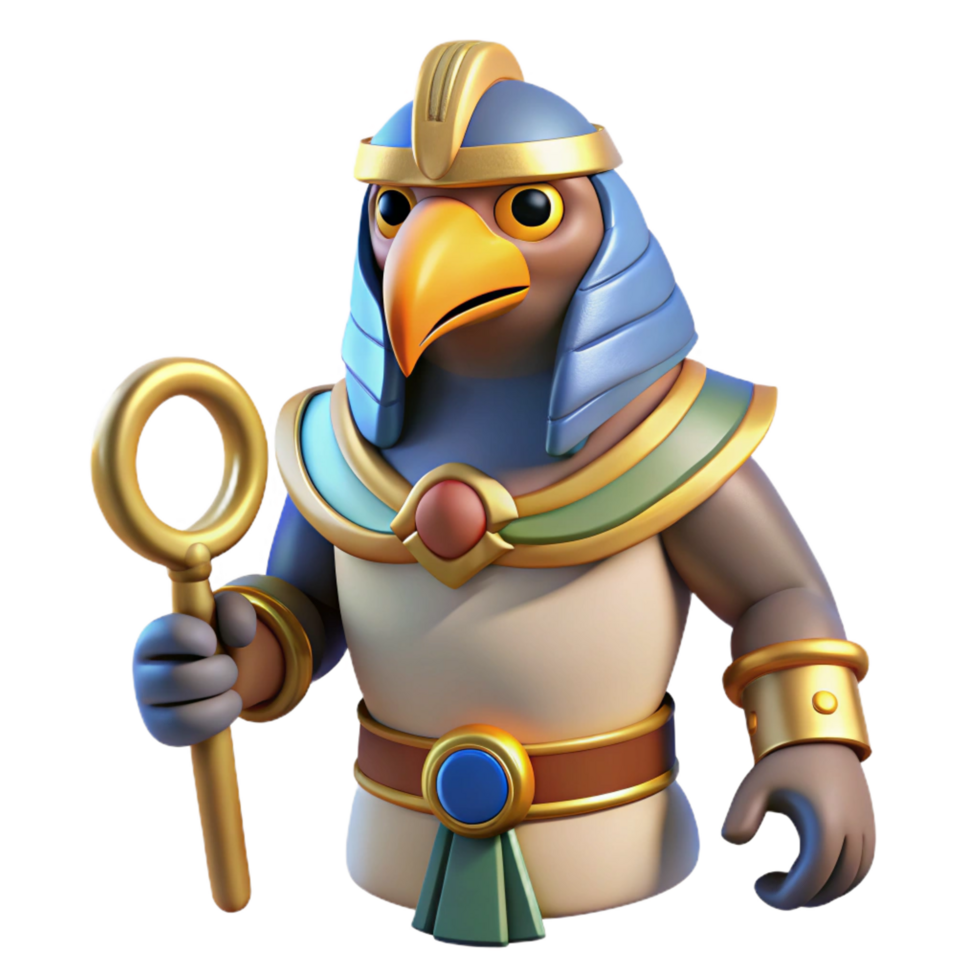 timeless contemporary Horus, Egyptian god of the sky, falcon-headed, NO BACKGROUND with Transparent Background. high resolution png