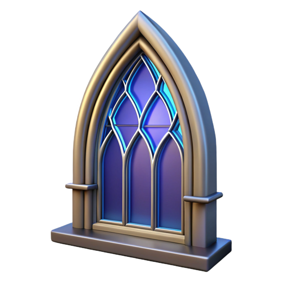 intense dazzling Gothic arch stained glass window, NO BACKGROUND with Transparent Background. studio quality png