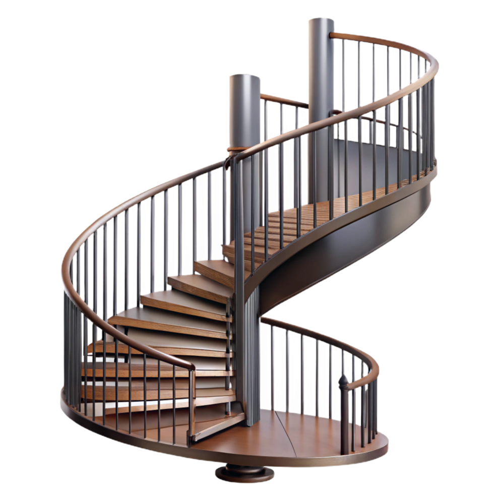 picturesque exceptional Spiral staircase wrought iron railing, NO BACKGROUND with Transparent Background. png