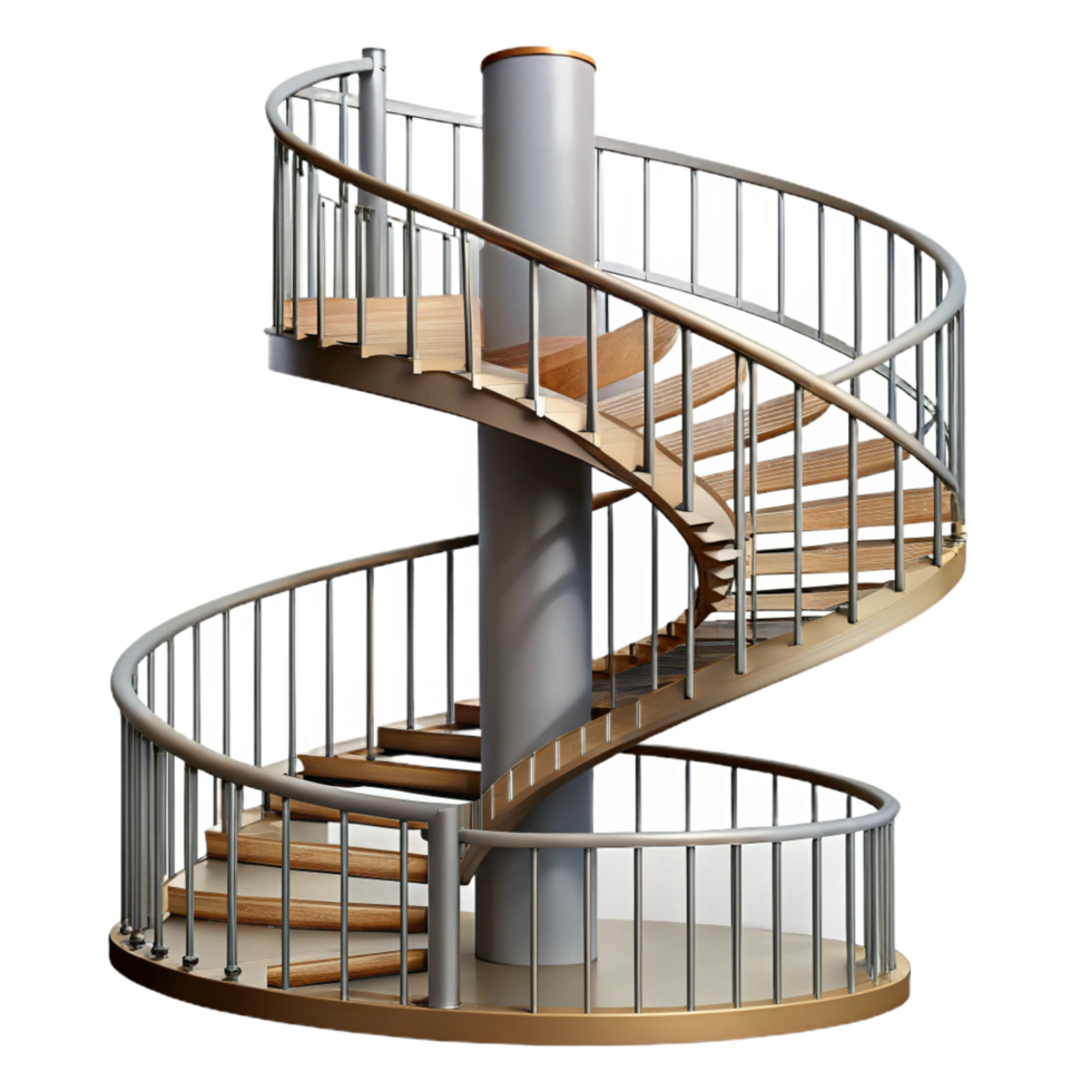 pristine modern Spiral staircase wrought iron railing, NO BACKGROUND with Transparent Background. masterfully captured png