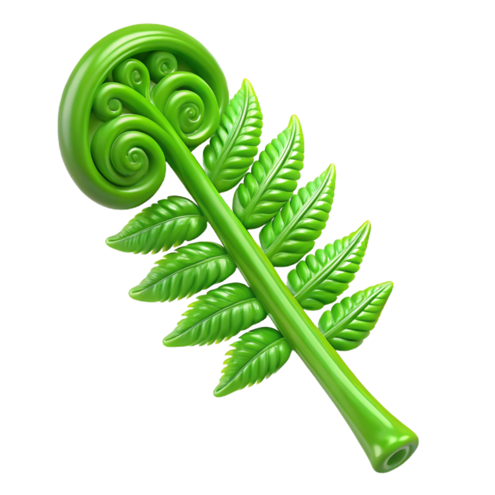 reflective serene Green fern frond, unfurling NO BACKGROUND with Transparent Background. authentic png