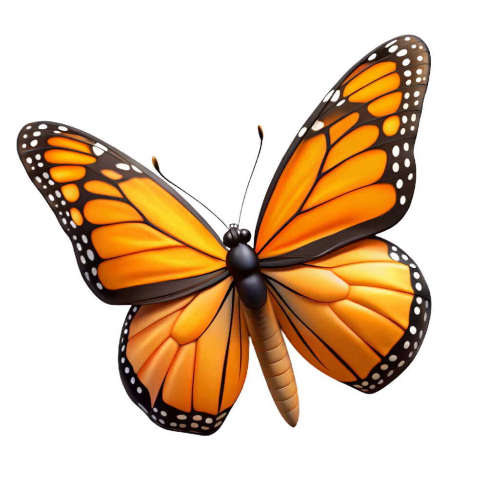 wonderful art deco Butterfly, monarch, wings open NO BACKGROUND with Transparent Background. crisp png
